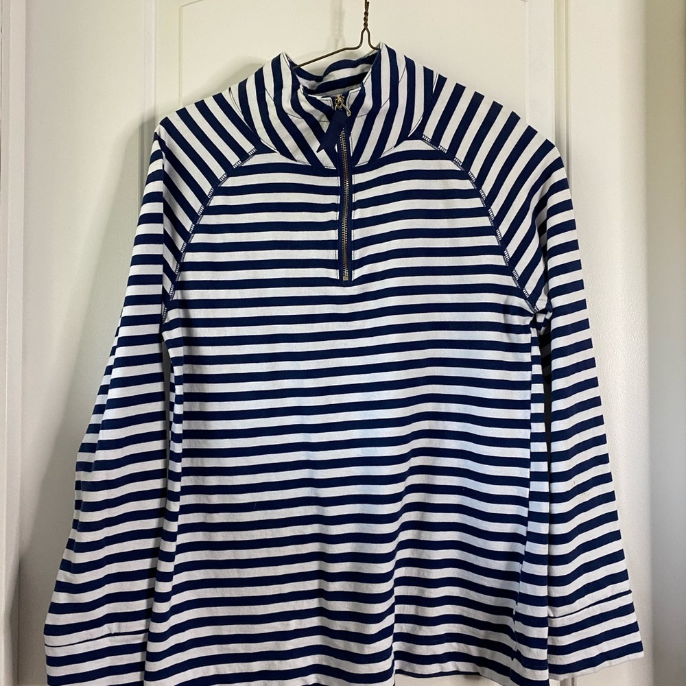 Navy Striped Poppy pull over by mud pie.